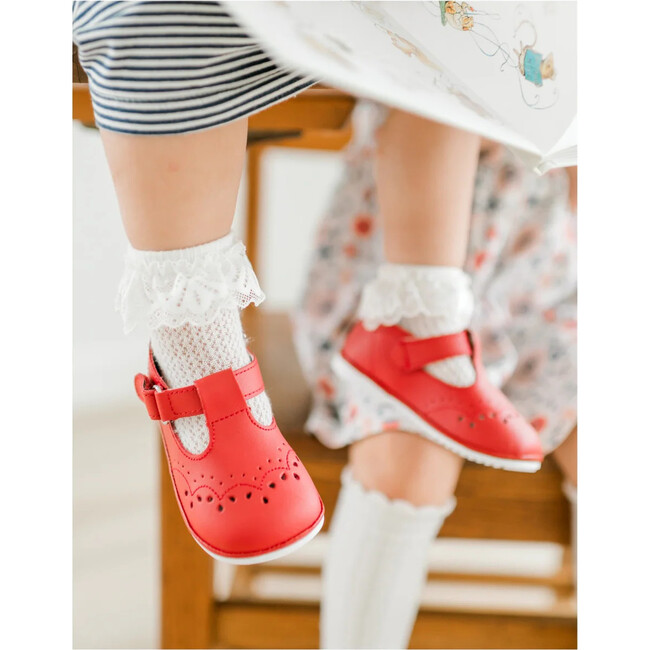 Baby Birdie Leather T-Strap Stitched Mary Jane, Red - Mary Janes - 2