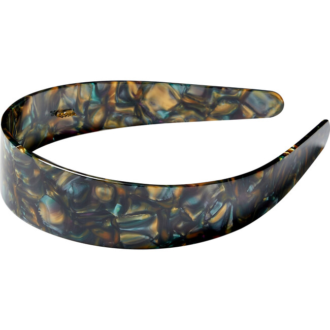 Wide Hand-Polished Headband, Green Tortoise