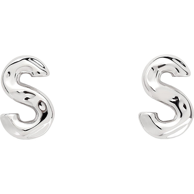 Monogram Handmade Gold Plated Stud Earring, Silver S