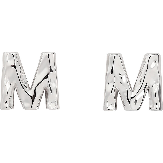 Monogram Handmade Gold Plated Stud Earring, Silver M