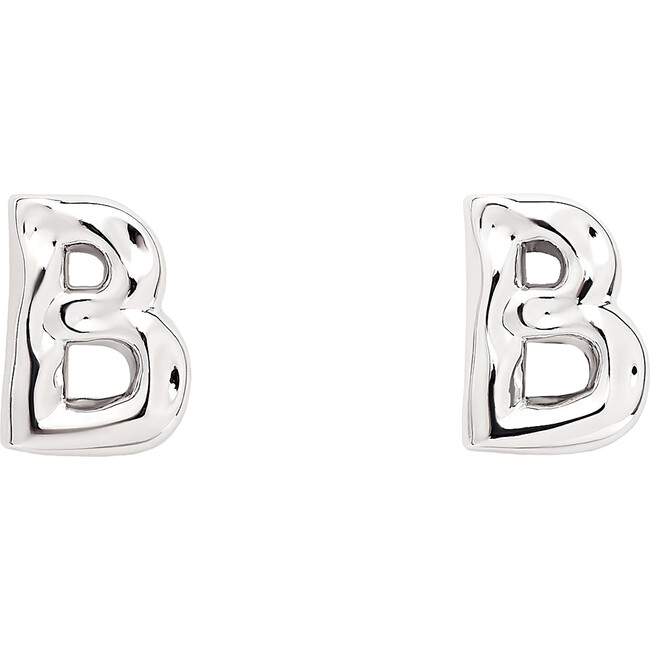 Monogram Handmade Gold Plated Stud Earring, Silver B