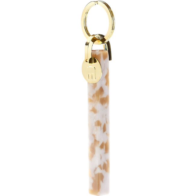 Bar Handmade Gold Plated Keychain, Taupe Shell & Gold