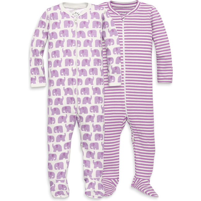 Organic Zip Footie 2-Pack Gift Set, Lavender Baby Elephants