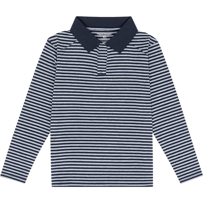 Striped Long Sleeve Relaxed Fit Core Polo T-Shirt, Navy