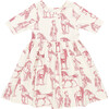 Organic Steph Crewneck Skinny Sleeve Tiered Dress, Vintage Rose Horses - Dresses - 1 - thumbnail