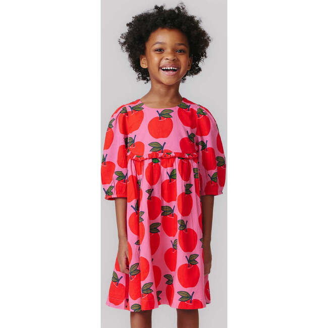 Rowan Ruffle 3-Quarter Puff Sleeve Dress, Pink Apples - Dresses - 2