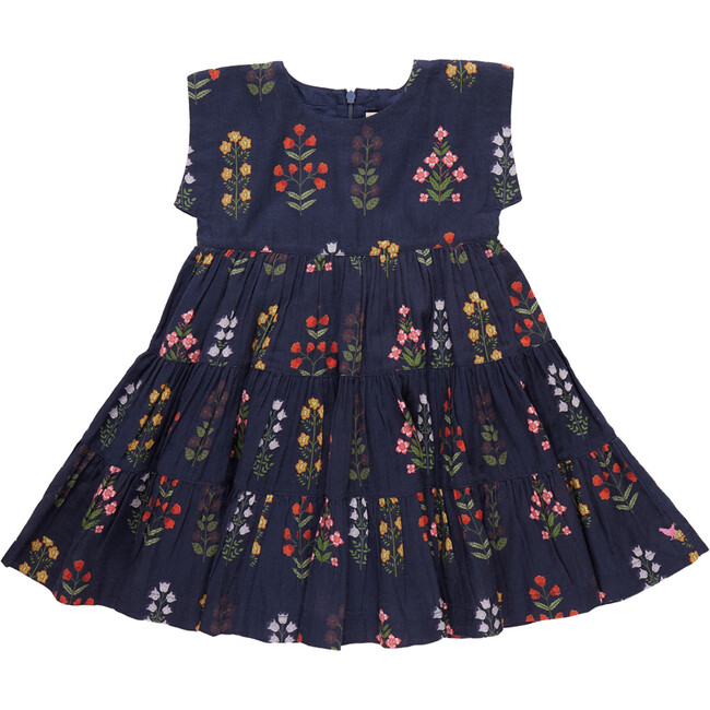 Peachy Short Cap Sleeve Tiered Dress, Navy Field Floral