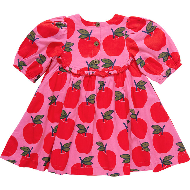 Rowan Ruffle 3-Quarter Puff Sleeve Dress, Pink Apples - Dresses - 7