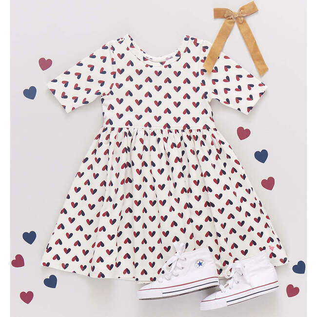 Organic Steph Crewneck Skinny Sleeve Tiered Dress, Mini Half Hearts - Dresses - 4