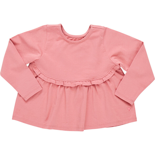 Organic Rowan Long Sleeve Curved Ruffle Waistline Top, Brandied Apricot