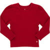 Organic Camellia Ribbed Ruched Shoulder Long Sleeve Top, Chili Pepper - Blouses - 1 - thumbnail