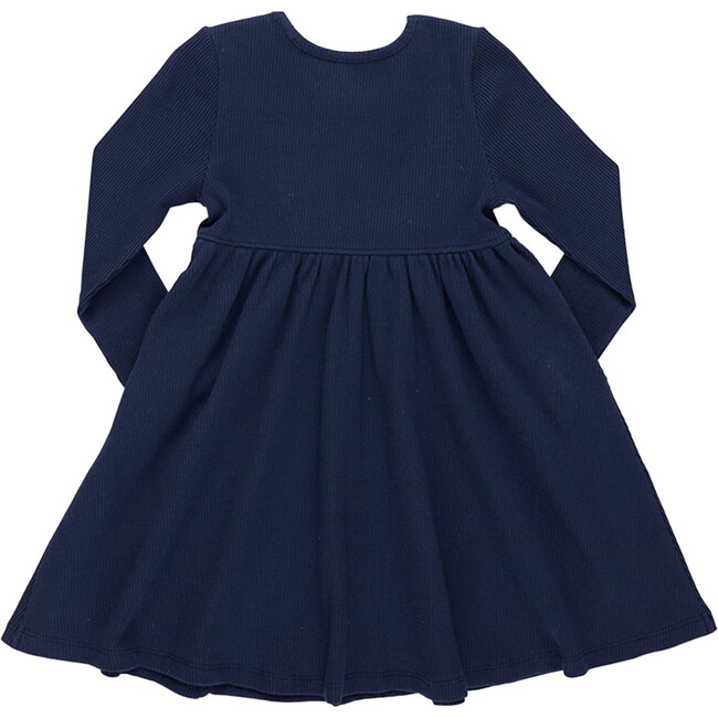 Organic Kylie Ribbed Long Sleeve Dress, Navy - Dresses - 6