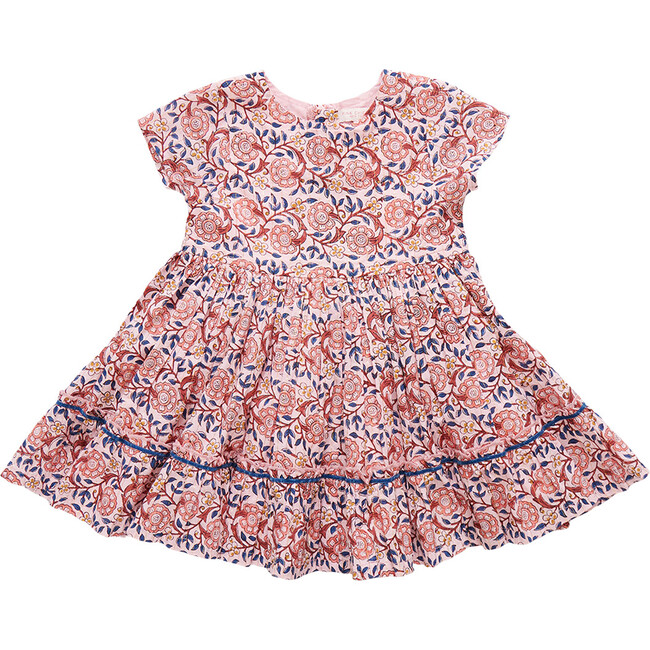 Niley Ruffle Short Sleeve Tiered Dress, Pink Blossom