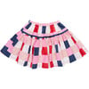 Maribelle Checkered Elastic Waist Tiered Skater Skirt, Navy & Red - Skirts - 1 - thumbnail