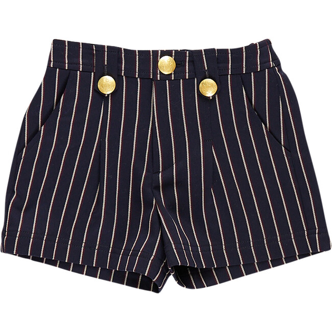 Girls Lea Elastic Back Pull-On Pocket Short, Navy Pinstripe