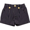 Girls Lea Elastic Back Pull-On Pocket Short, Navy Pinstripe - Shorts - 1 - thumbnail