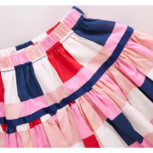 Maribelle Checkered Elastic Waist Tiered Skater Skirt, Navy & Red - Skirts - 3