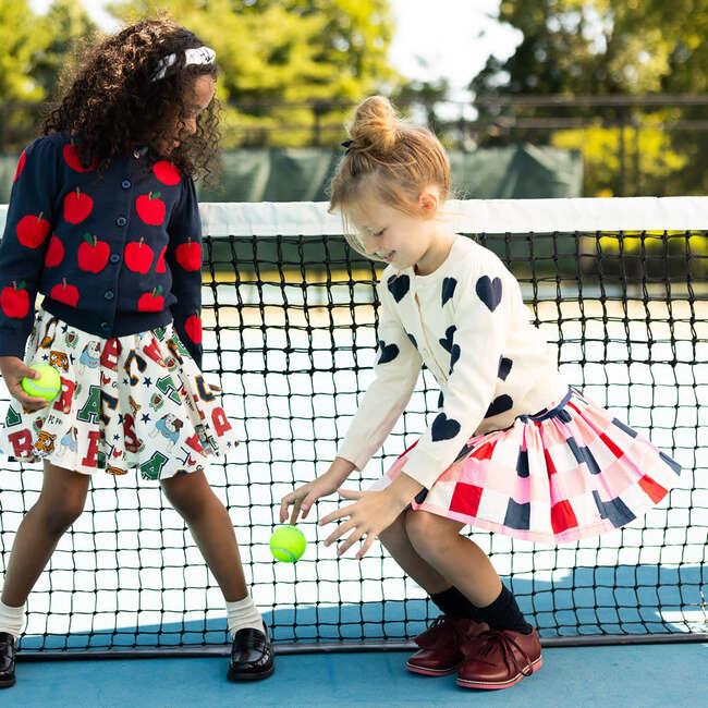 Maribelle Checkered Elastic Waist Tiered Skater Skirt, Navy & Red - Skirts - 4