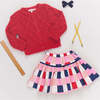 Maribelle Checkered Elastic Waist Tiered Skater Skirt, Navy & Red - Skirts - 6