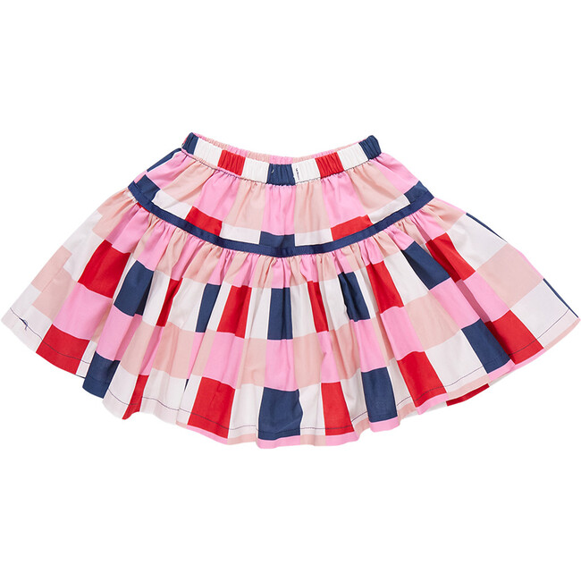 Maribelle Checkered Elastic Waist Tiered Skater Skirt, Navy & Red - Skirts - 7