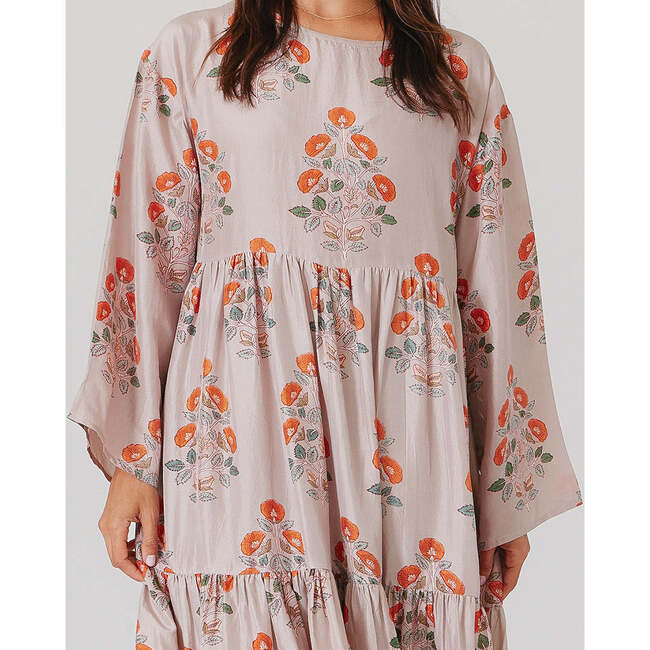 Women's Silk Kelly Long Sleeve Tiered Dress, Cloud Bouquet Floral - Dresses - 2