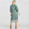 Women's Sanaa Contrast Border Print Puff Sleeve Dress, Green Garden Floral - Dresses - 3