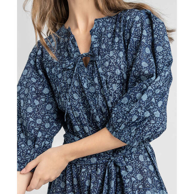 Women's Pintuck Indira V-Neck Puff Sleeve Tiered Dress, Navy Garden Floral - Dresses - 2