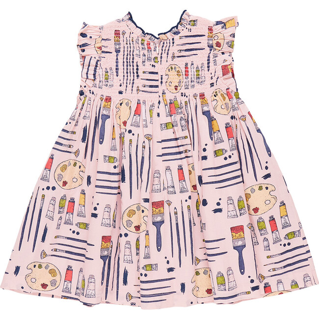 Stevie Ruffle Neck Smocked Dress, Tiny Artist