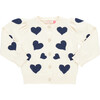 Girls Constance Puff Shoulder Glitter Button Sweater, Navy Tossed Hearts - Sweaters - 1 - thumbnail