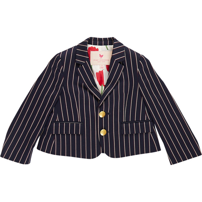 Girls Bradley Long Sleeve Front Pocket Blazer, Navy Pinstripes