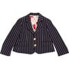 Girls Bradley Long Sleeve Front Pocket Blazer, Navy Pinstripes - Blazers & Sport Coats - 1 - thumbnail