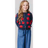 Girls Constance Puff Shoulder Glitter Button Sweater, Apples - Sweaters - 2