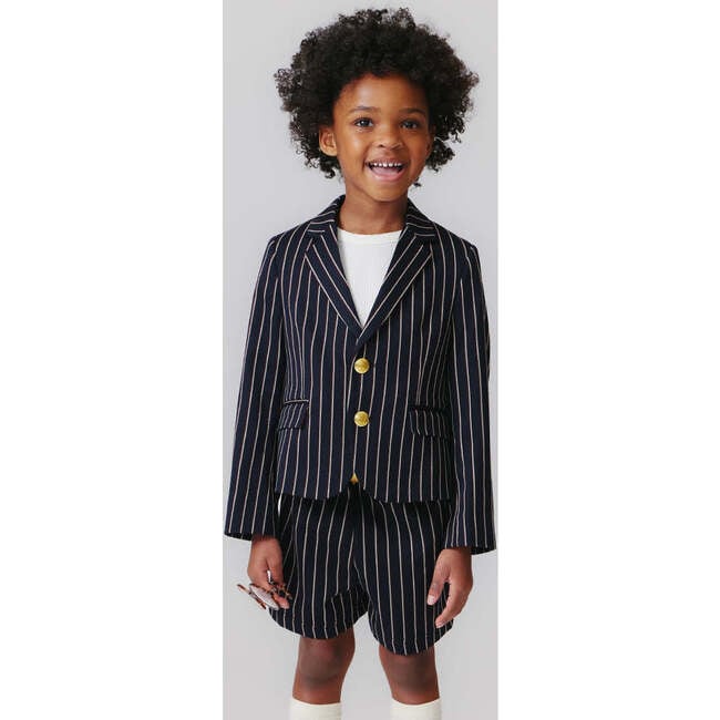 Girls Bradley Long Sleeve Front Pocket Blazer, Navy Pinstripes - Blazers & Sport Coats - 2