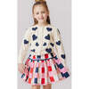 Girls Constance Puff Shoulder Glitter Button Sweater, Navy Tossed Hearts - Sweaters - 4