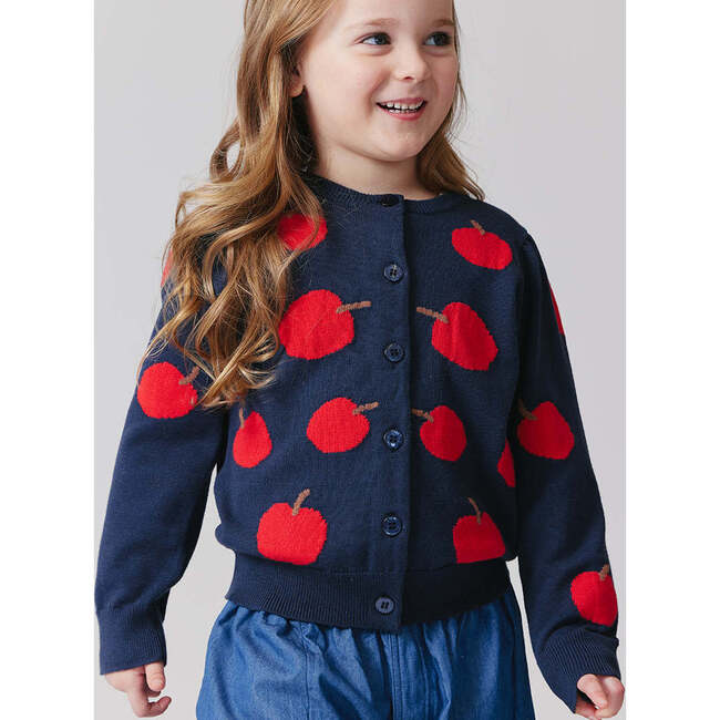 Girls Constance Puff Shoulder Glitter Button Sweater, Apples - Sweaters - 4