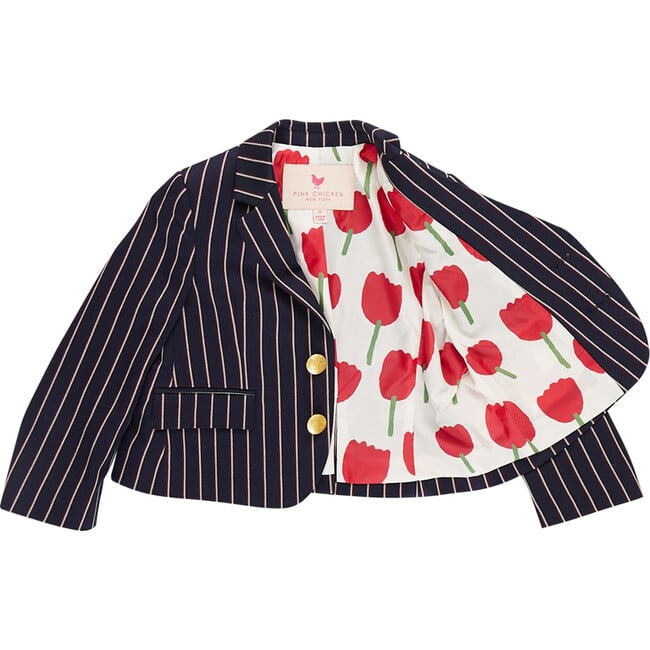 Girls Bradley Long Sleeve Front Pocket Blazer, Navy Pinstripes - Blazers & Sport Coats - 5