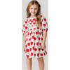 Evelyn Elastic Puff Sleeve Pleat Dress, Red Tulips - Dresses - 2