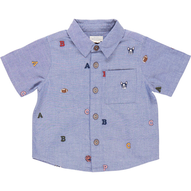 Boys Jack Embroidered Short Sleeve Collared Shirt, Varsity