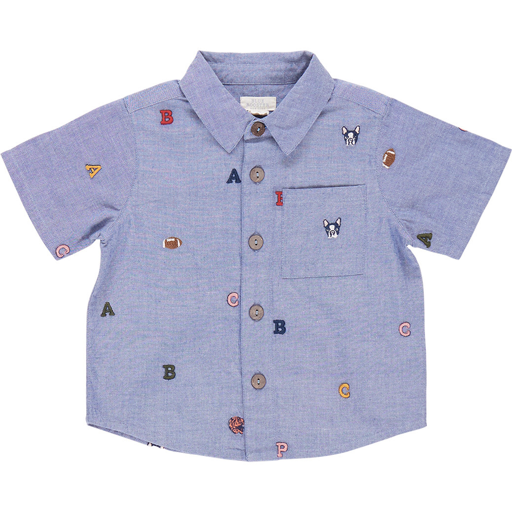 Boys Jack Embroidered Short Sleeve Collared Shirt, Varsity - Shirts - 1