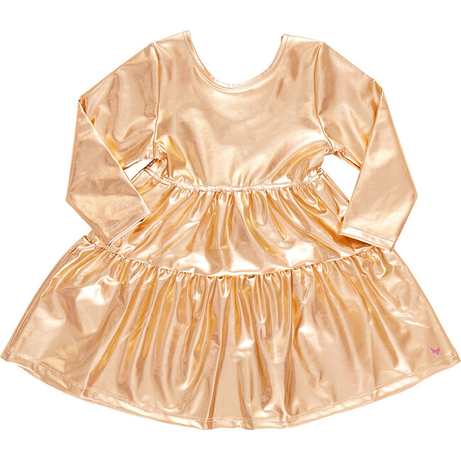 Lame Polly Long Sleeve Tiered Dress, Gold - Dresses - 1