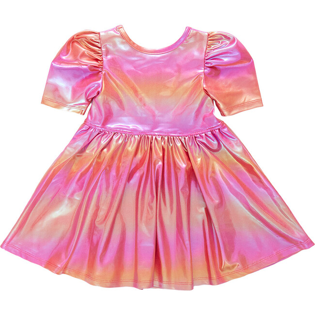 Lame Laurie Short Puff Sleeve Dress, Rainbow Pink Lame - Dresses - 7