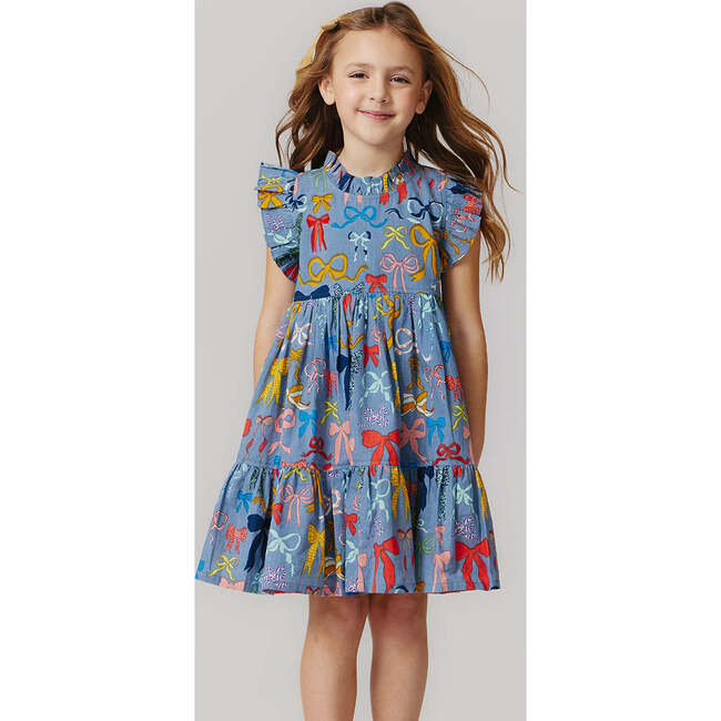 Jennifer Ruffle Neck Short Sleeve Dress, Bows On Bows - Dresses - 2