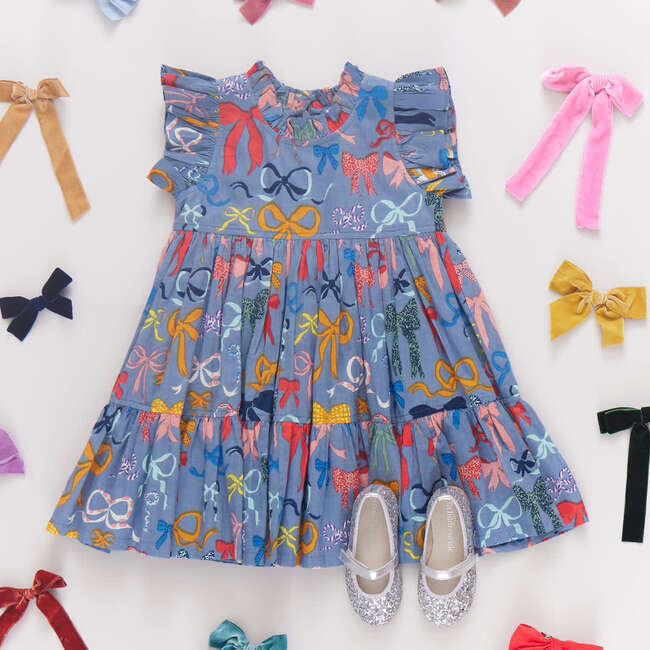 Jennifer Ruffle Neck Short Sleeve Dress, Bows On Bows - Dresses - 6