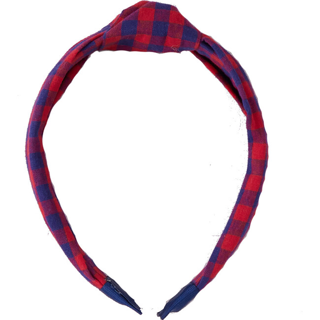 Holly Checkered Knot Headband, Navy & Red