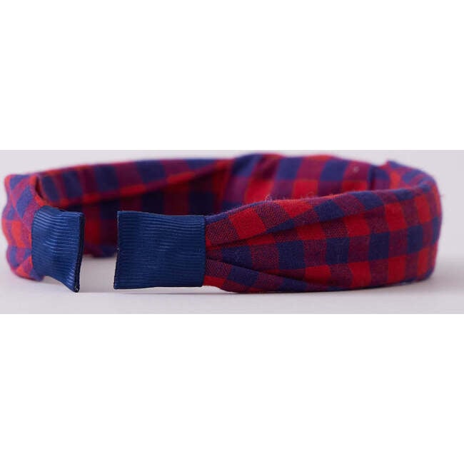 Holly Checkered Knot Headband, Navy & Red - Hair Accessories - 3