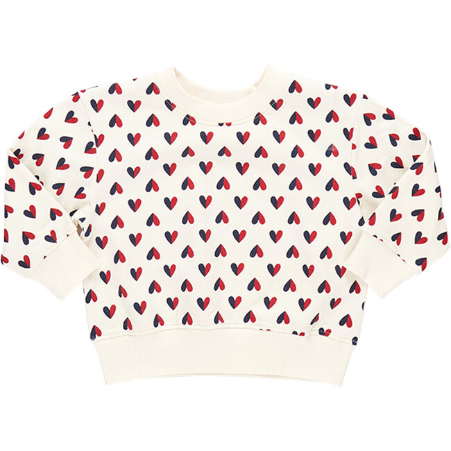 Girls Organic Terry Crew Neck Long Sleeve Sweatshirt, Mini Half Hearts