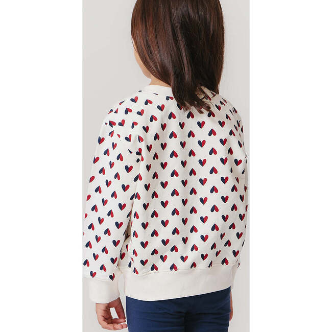 Girls Organic Terry Crew Neck Long Sleeve Sweatshirt, Mini Half Hearts - Sweatshirts - 5