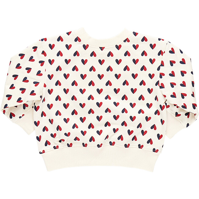 Girls Organic Terry Crew Neck Long Sleeve Sweatshirt, Mini Half Hearts - Sweatshirts - 6