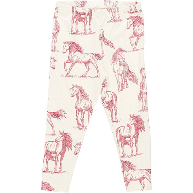 Girls Organic Elastic Waist Legging, Vintage Rose Horses