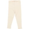 Girls Organic Ribbed Elastic Waist Legging, Antique White - Leggings - 1 - thumbnail